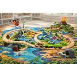 Train en bois Dinosaures 80 pièces Neuf